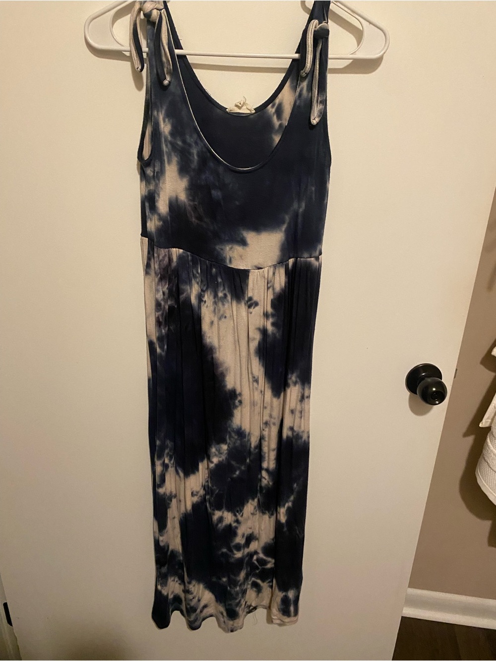 See You Monday Navy & Cream Tie-Dye Maxi Dress with Shoulder Ties